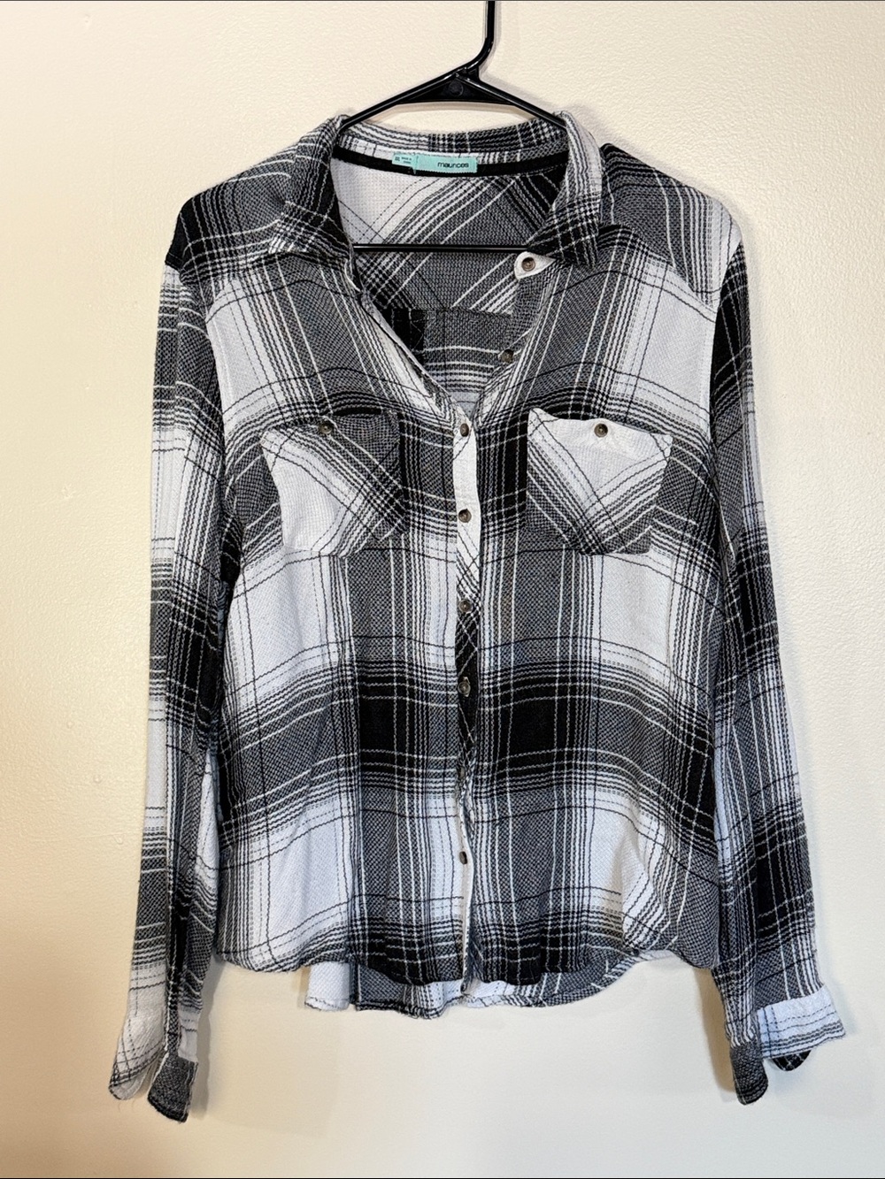 Maurices Black White Plaid Button-Down Flannel Shirt